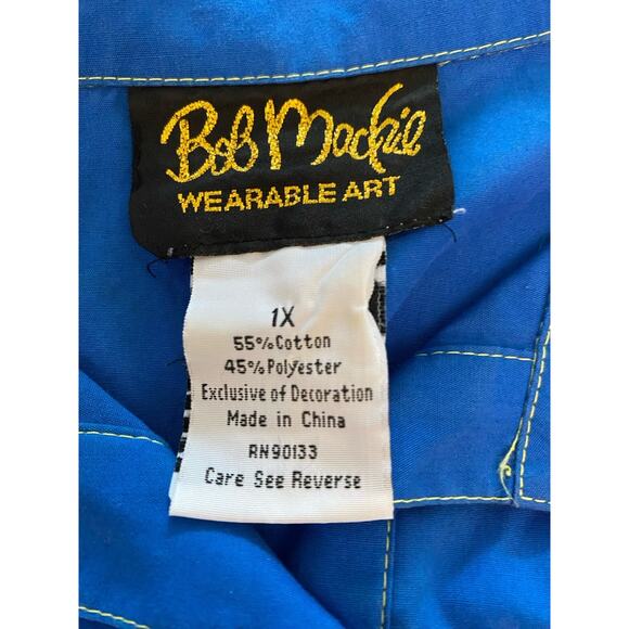 Bob Mackie Wearable Art Cotton Blend Blouse Top Cockney Button Motif Size 1X - Picture 4 of 6